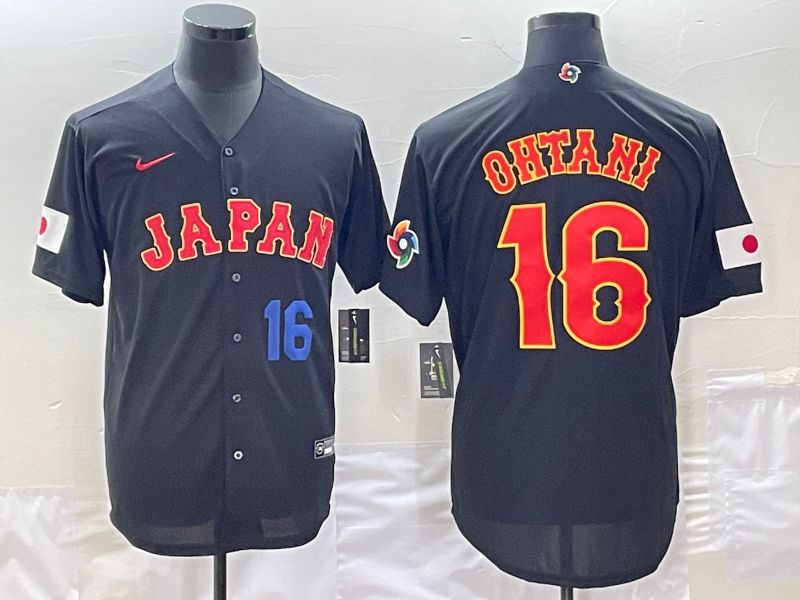 Men 2023 World Cub Japan #16 Ohtani Black Nike MLB Jersey5